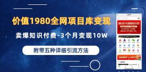 价值1980的全网项目库变现-卖爆知识付费-3个月变现10W是怎么做到的-附多种引流创业粉方法【揭秘】-润泽资源库