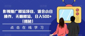 影视推广搬运项目，适合小白操作，无脑搬运，日入500+【揭秘】-润泽资源库