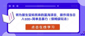 转为新生宝妈而来的蓝海项目，操作得当日入500+简单且暴力（保姆级玩法）【揭秘】-润泽资源库