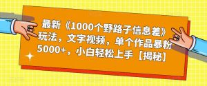 最新《1000个野路子信息差》玩法,文字视频,单个作品暴粉5000+,小白轻松上手【揭秘】-润泽资源库