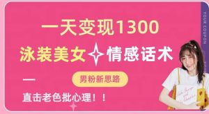 一天变现1300,泳装美女+情感话术,提供素材,无脑矩阵操作【揭秘】-润泽资源库