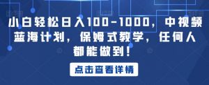 小白轻松日入100-1000,中视频蓝海计划,保姆式教学,任何人都能做到!【揭秘】-润泽资源库