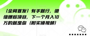 【全网首发】有手就行，微信爆粉项目，下一个月入10万的就是你（附实操视频）【揭秘】-润泽资源库