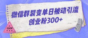 微信群裂变单日被动引流创业粉300【揭秘】-润泽资源库