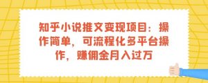 知乎小说推文变现项目：操作简单，可流程化多平台操作，赚佣金月入过万-润泽资源库