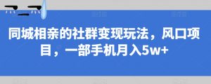 同城相亲的社群变现玩法，风口项目，一部手机月入5w+【揭秘】-润泽资源库