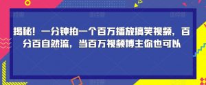 揭秘！一分钟拍一个百万播放搞笑视频，百分百自然流，当百万视频博主你也可以-润泽资源库