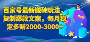 百家号最新搬砖玩法,复制爆款文案,每月稳定多赚2000-3000+【揭秘】-润泽资源库