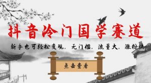 抖音冷门国学赛道，新手也可轻松变现，无门槛，流量大，涨粉快-润泽资源库