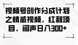 视频号创作分成计划之情感视频，红利项目，闷声日入300+-润泽资源库
