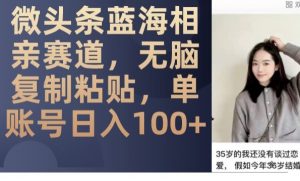 微头条蓝海相亲赛道,无脑复制粘贴,单账号日入100+-润泽资源库