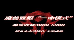 魔兽亚服一命模式，10天成号-单号3千-5千，脚本全自动操作，保姆级教学【揭秘】-润泽资源库