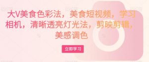 大V美食色彩法,美食短视频,学习相机,清晰透亮灯光法,剪映剪辑,美感调色-润泽资源库
