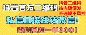价值3000的技术！抖音二维码直跳微信！站内无限发不违规！-润泽资源库