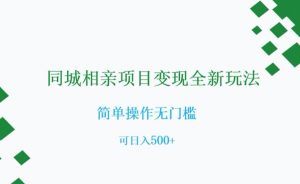 同城相亲项目变现全新玩法，简单操作无门槛，可日入500+【揭秘】-润泽资源库