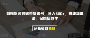 剪辑新闻官媒带货账号，日入500+，快速爆单法，保姆级教学【揭秘】-润泽资源库
