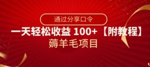 薅羊毛项目，靠分享口令，一天轻松收益100+【附教程】【揭秘】-润泽资源库