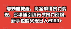 靠炒股教程，高客单价暴力变现，多渠道引流方式暴力涨粉，新手也能实现日入2000+【揭秘】-润泽资源库