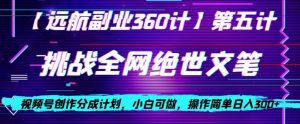 视频号创作分成之挑战全网绝世文笔，小白可做，操作简单日入300+【揭秘】-润泽资源库