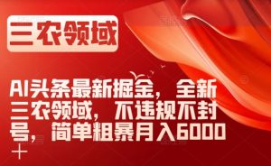 AI头条最新掘金，全新三农领域，不违规不封号，简单粗暴月入6000＋【揭秘】-润泽资源库