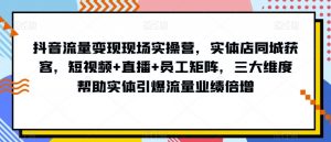 抖音流量变现现场实操营,实体店同城获客,短视频+直播+员工矩阵,三大维度帮助实体引爆流量业绩倍增-润泽资源库