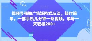 视频号强撸广告矩阵式玩法，操作简单，一部手机几分钟一条视频，单号一天轻松200+【揭秘】-润泽资源库
