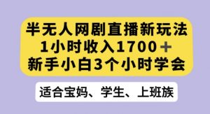半无人网剧直播新玩法，1小时收入1700+，新手小白3小时学会【揭秘】-润泽资源库