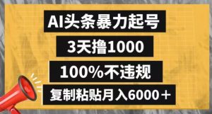 AI头条暴力起号,3天撸1000,100%不违规,复制粘贴月入6000+【揭秘】-润泽资源库