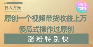 原创一个视频带货收益上万，傻瓜式操作过原创，几分钟做一个视频涨粉特别快【揭秘】-润泽资源库