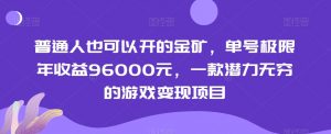 普通人也可以开的金矿，单号极限年收益96000元，一款潜力无穷的游戏变现项目【揭秘】-润泽资源库