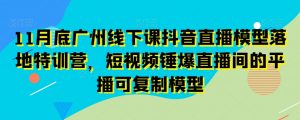 11月底广州线下课抖音直播模型落地特训营，短视频锤爆直播间的平播可复制模型-润泽资源库