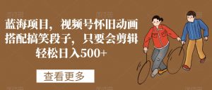 蓝海项目,视频号怀旧动画搭配搞笑段子,只要会剪辑轻松日入500+【揭秘】-润泽资源库