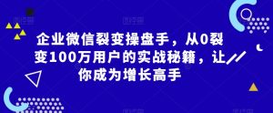 企业微信裂变操盘手，从0裂变100万用户的实战秘籍，让你成为增长高手-润泽资源库