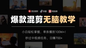 爆款混剪无脑教学，小白轻松掌握，单条播放100W+！秒过中视频任务，日赚700+【揭秘】-润泽资源库