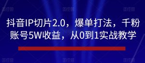 抖音IP切片2.0，爆单打法，千粉账号5W收益，从0到1实战教学【揭秘】-润泽资源库