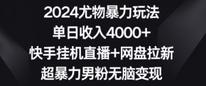 2024尤物暴力玩法，单日收入4000+，快手挂机直播+网盘拉新，超暴力男粉无脑变现【揭秘】-润泽资源库