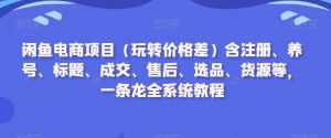 闲鱼电商项目(玩转价格差)含注册、养号、标题、成交、售后、选品、货源等,一条龙全系统教程-润泽资源库
