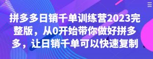 拼多多日销千单训练营2023完整版，从0开始带你做好拼多多，让日销千单可以快速复制-润泽资源库