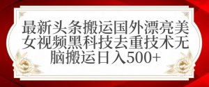 最新头条搬运国外漂亮美女视频黑科技去重技术无脑搬运日入500+【揭秘】-润泽资源库