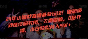 24年小游戏直播最新玩法!微恐游戏怪谈研究所,无需露脸,0粉开播,小白轻松月入5W+【揭秘】-润泽资源库