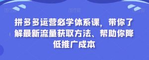 拼多多运营必学体系课,带你了解最新流量获取方法、帮助你降低推广成本-润泽资源库