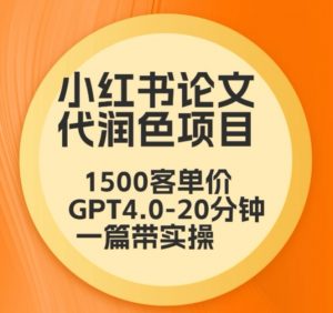 毕业季小红书论文代润色项目,本科1500,专科1200,高客单GPT4.0-20分钟一篇带实操【揭秘】-润泽资源库