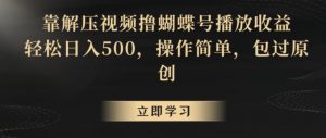 靠解压视频撸蝴蝶号播放收益，轻松日入500，操作简单，包过原创【揭秘】-润泽资源库