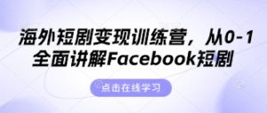 海外短剧变现训练营，从0-1全面讲解Facebook短剧-润泽资源库