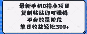 最新手机0撸小项目，复制粘贴即可挣钱，平台放量阶段，单日收益轻松3张+【揭秘】-润泽资源库