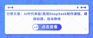 付费文章：AI时代来临！我用DeepSeek制作课程、爆款标题，自动挣钱-润泽资源库