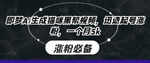 即梦AI生成猫咪黑帮视频,迅速起号涨粉,一个月5k-润泽资源库