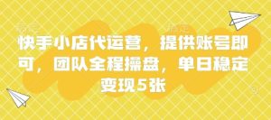 快手小店代运营,提供账号即可,团队全程操盘,单日稳定变现5张【揭秘】-润泽资源库