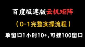百度极速版云机矩阵项目，单窗口1小时10+，可挂100窗口，完整实操流程【揭秘】-润泽资源库
