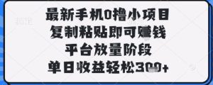 最新手机0撸小项目，复制粘贴即可挣钱，平台放量阶段，单日收益轻松3张+【揭秘】-润泽资源库